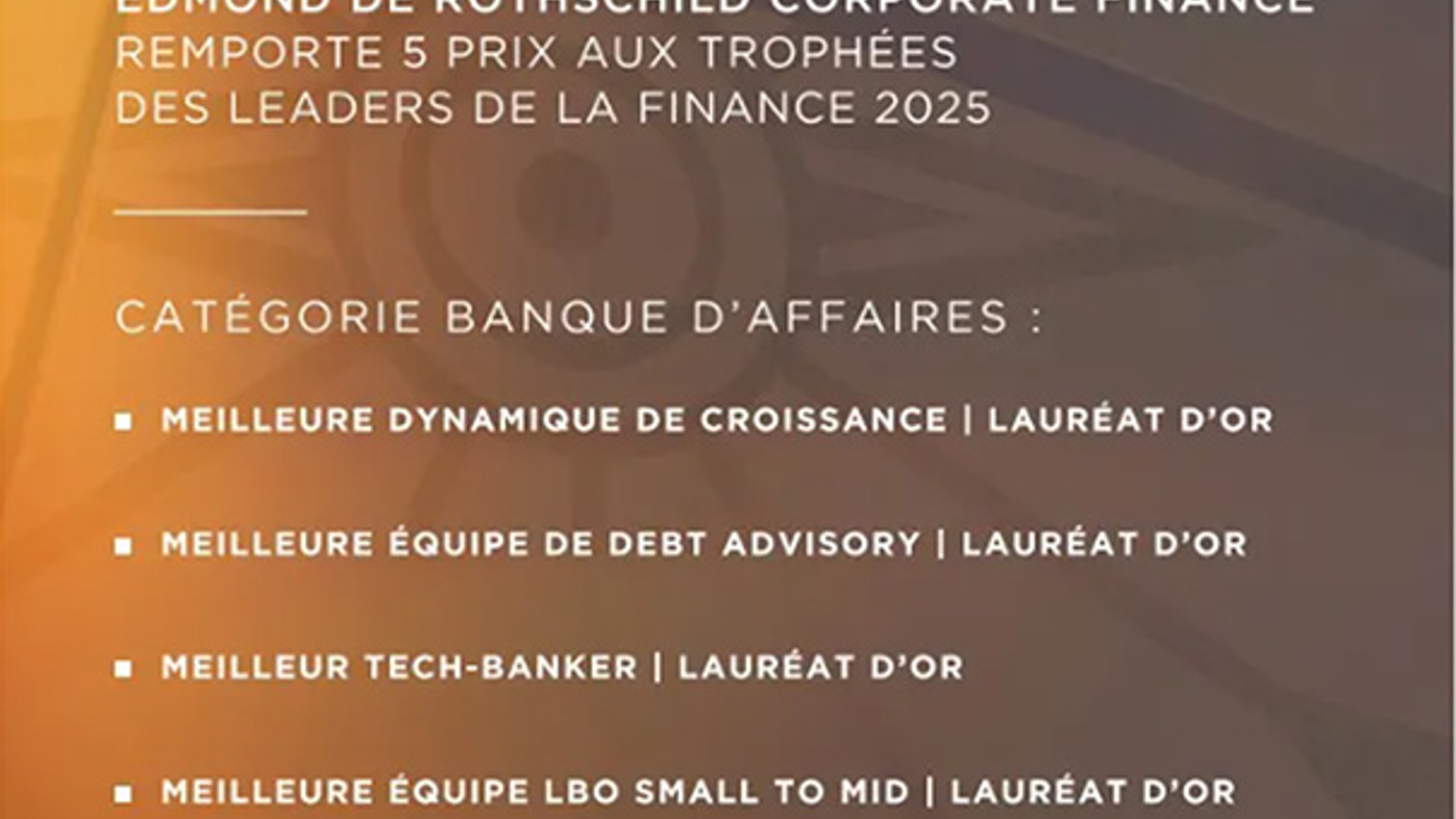 Edmond de Rothschild Corporate Finance récompensé aux Trophées des Leaders de la Finance