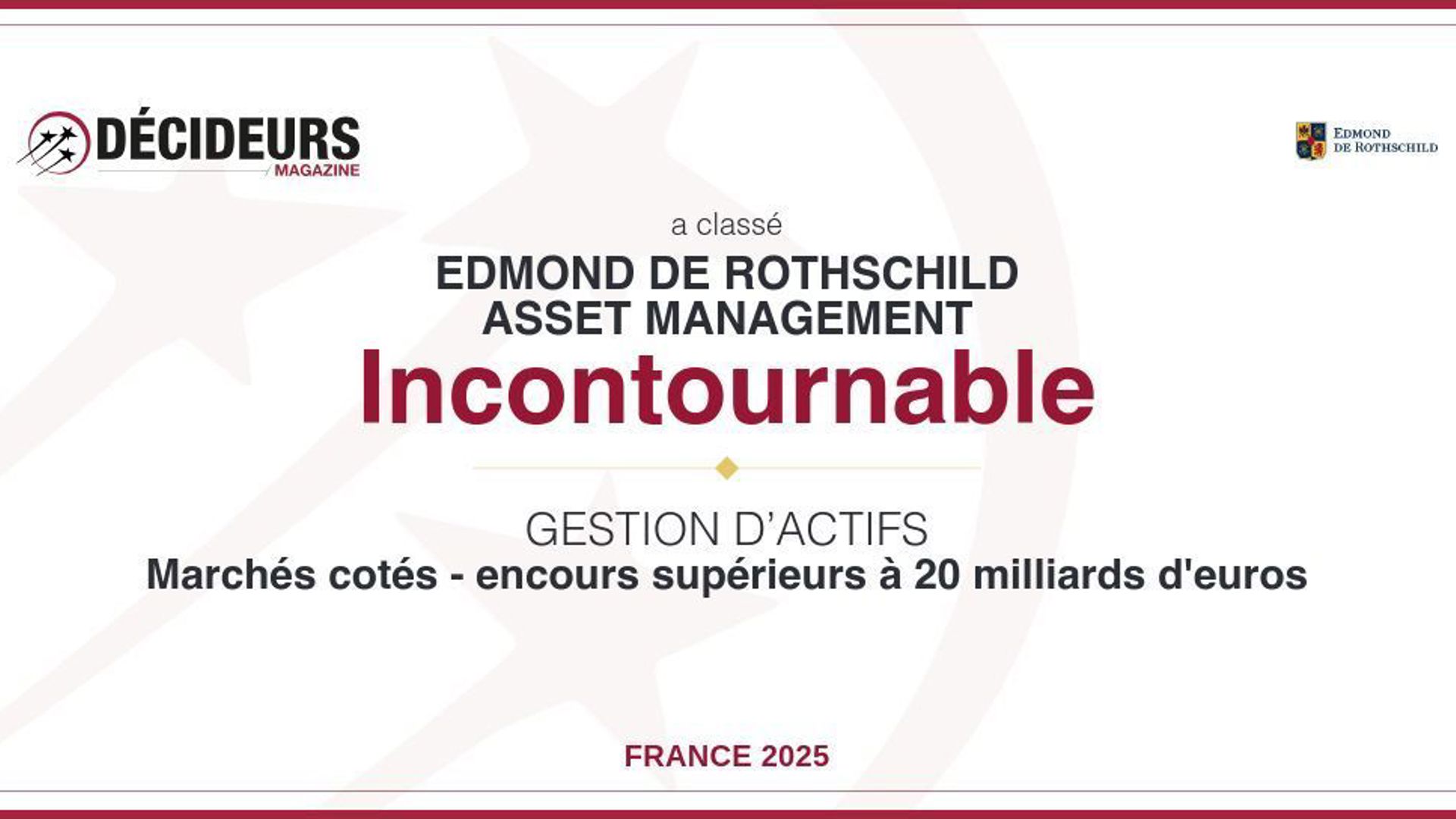 Edmond de Rothschild AM classé "Incontournable" par Décideurs Magazine